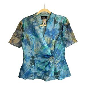 Alex Evenings Jacket Women's Size Medium‎ Floral Sheer Blue